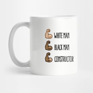 White man black man constructor biceps gym fitness construction worker train (dark design) Mug